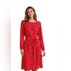 Banana Republic Red Floral Long Sleeve Tie Waist Dress Size 2